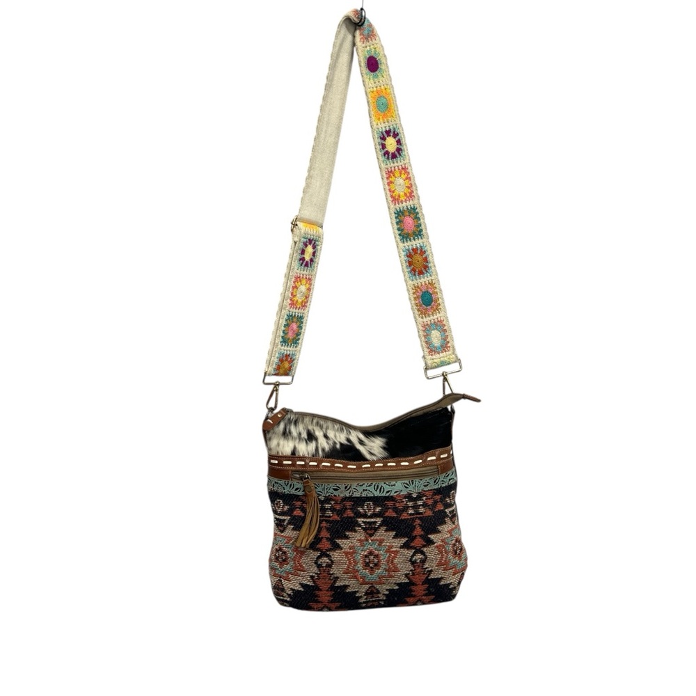 Myra Bag Bohemian Patterned Shoulder Crossbody Crochet Straps Textured Canvas - Picture 7 of 7